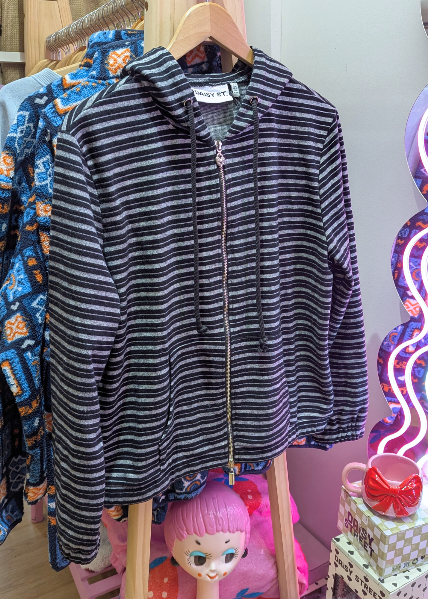 Daisy Street - Charcoal Grey Pinstripe Zip up Top