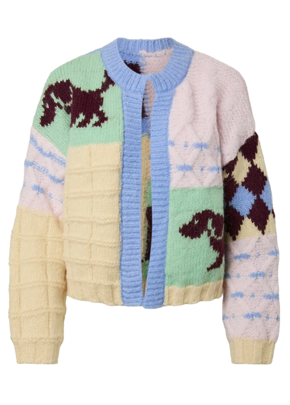 Pieces - Dog Pastel Colour Block Knit Cardigan
