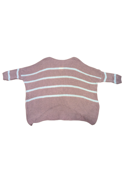 The Edit - Mauve and White Stripe ¾ Sleeve Jumper