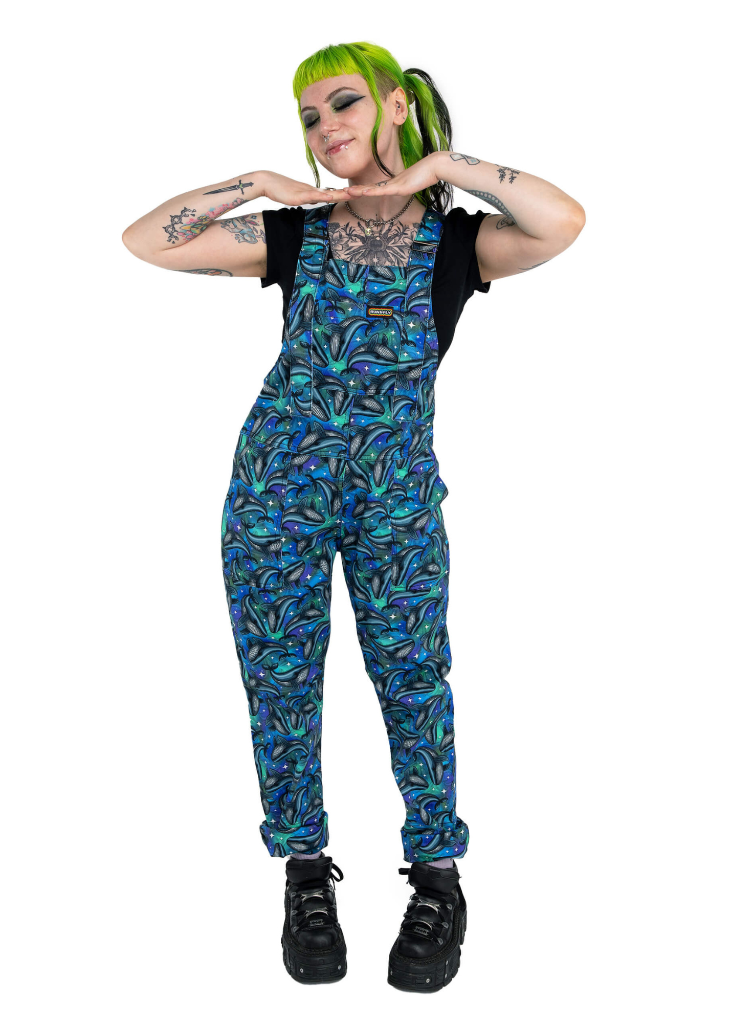 Run & Fly - Infinity Whales Stretch Twill Dungarees