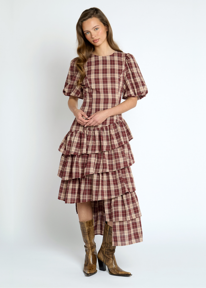 Daisy Street -Thalia Red Check Asymmetrical Dress