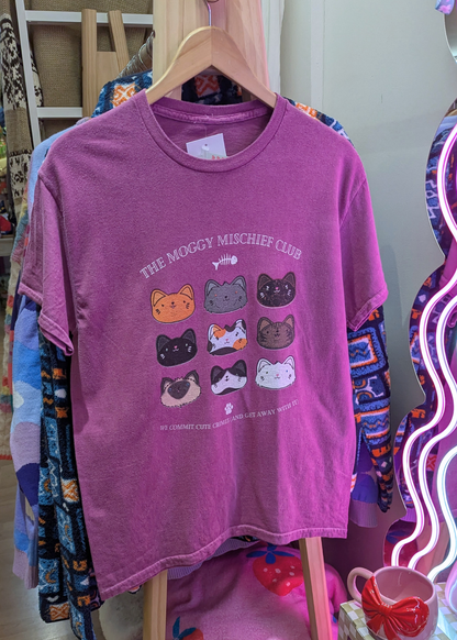 Home of Rainbows - Moggy Mischief Club Tee in Raspberry