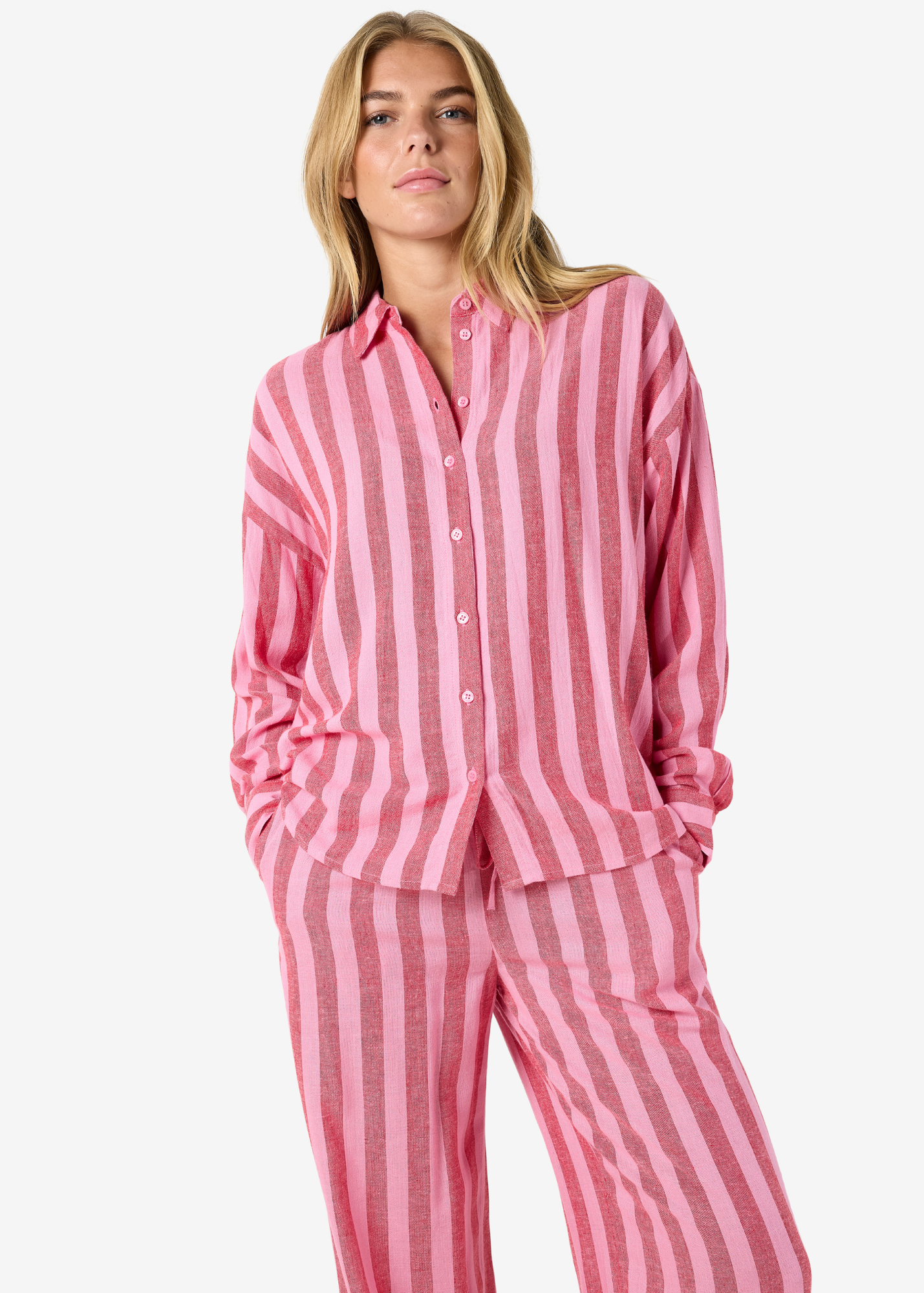 Noisy May - Red & Pink Striped Shirt
