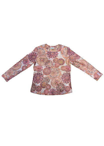 The Edit - Orange & Pink Mandala Pattern Mesh Long Sleeve Top