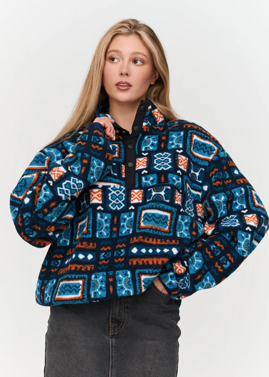 24COLOURS - Blue & Orange Patchwork Print Fleece