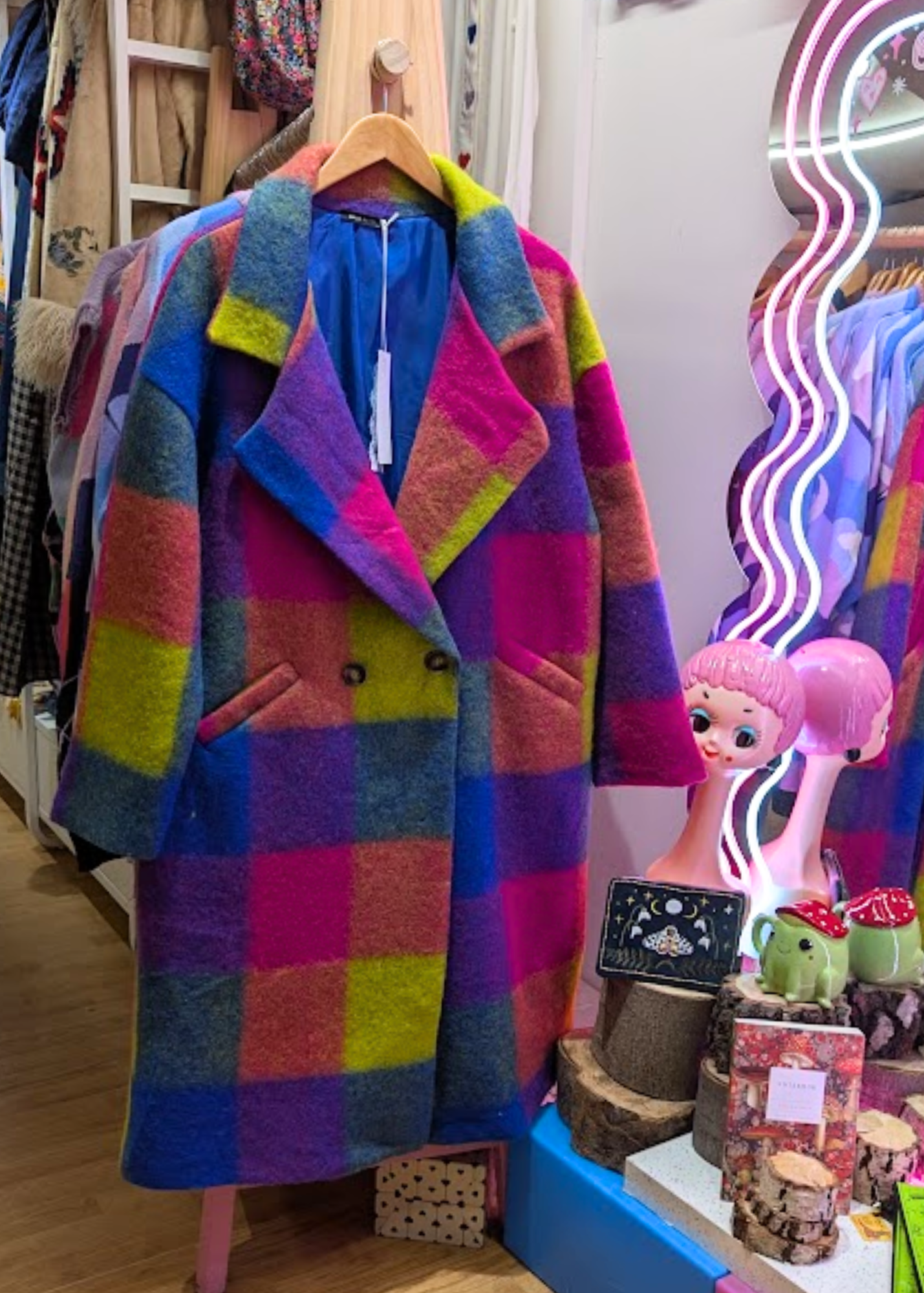 The Edit - Oversized Green, Teal & Pink Checked Coat