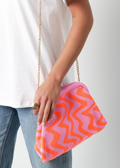 The Edit - Wavy Graphic Clutch Bag in Pink and Orange