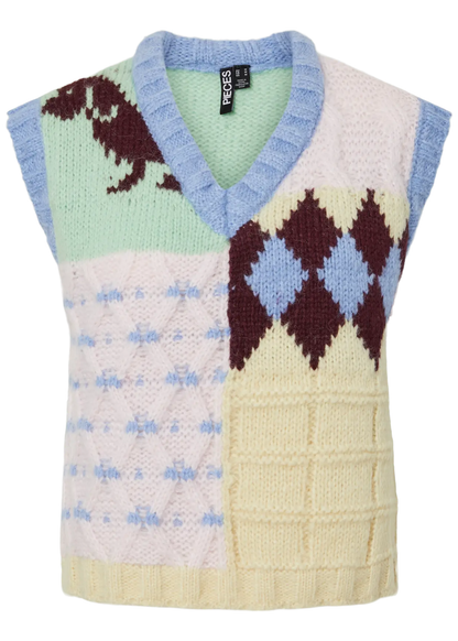 Pieces - Dog Pastel Colour Block Knit Vest