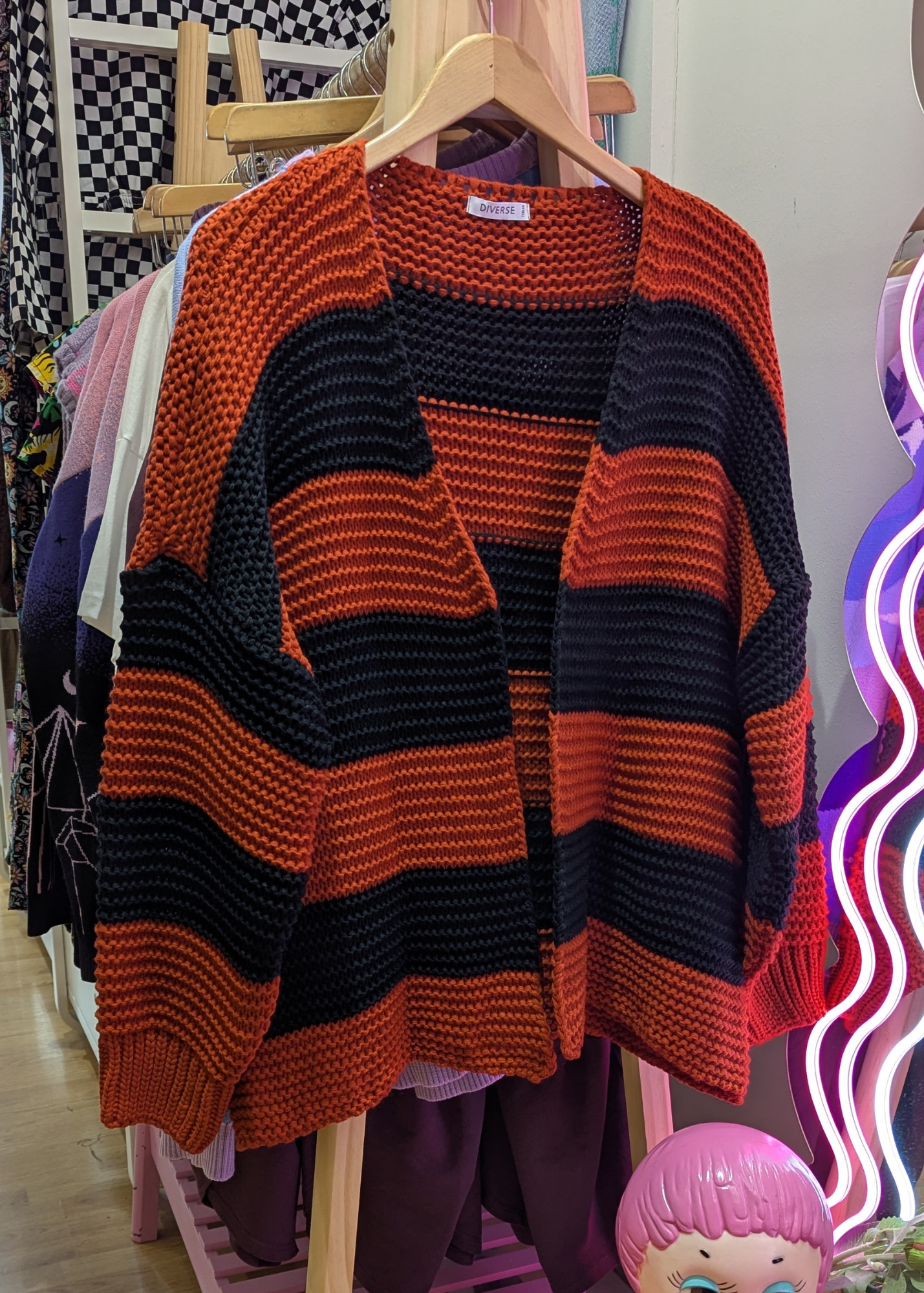 The Edit - Black & Orange Striped Knit Cardigan