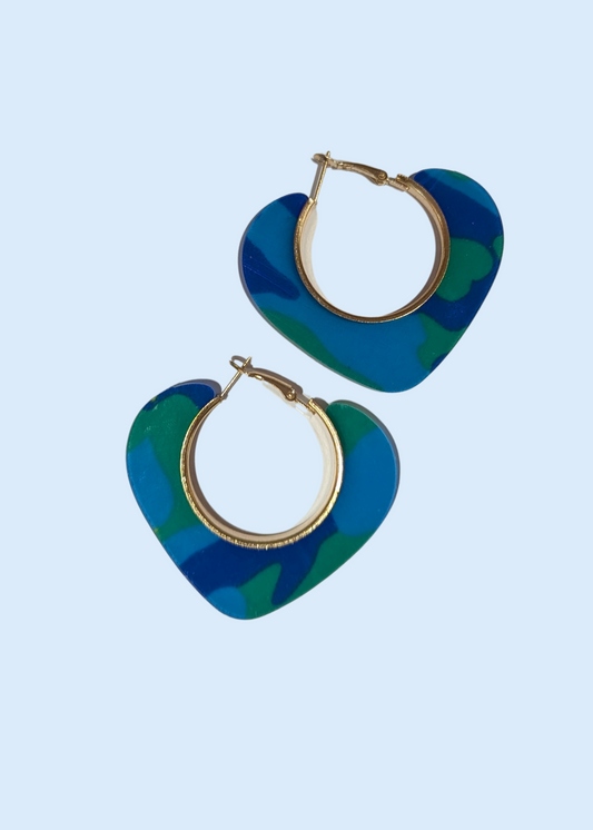 The Edit - Blue & Green Heart Acrylic Hoop Earrings