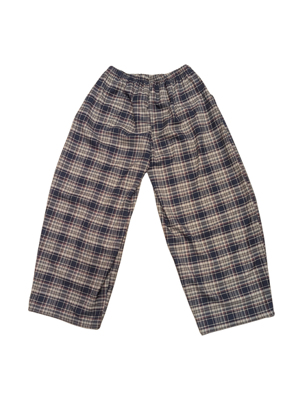 The Edit - Blue & Beige Plaid Check Barrel Trousers
