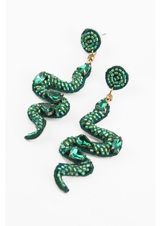 My Doris - Green Bejeweled Snake Earrings