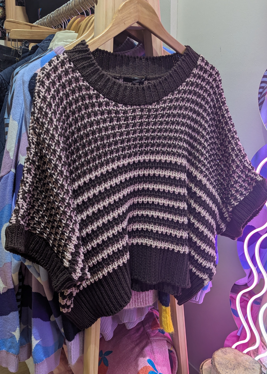 The Edit - Brown & Pink Stripe Textured Knit Top