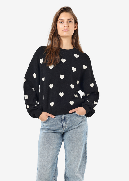 Noisy May - Black and White Heart Sweater