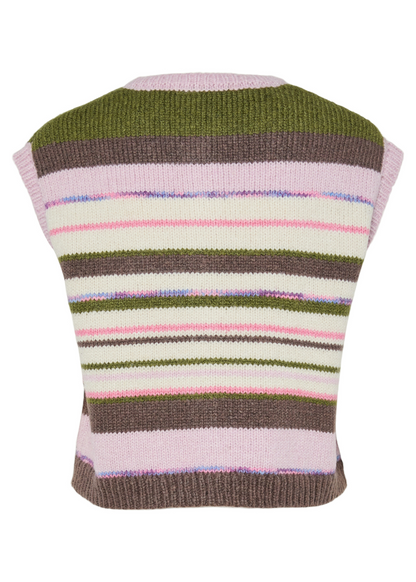 Pieces - Pink and Khaki Stripe Knit Vest