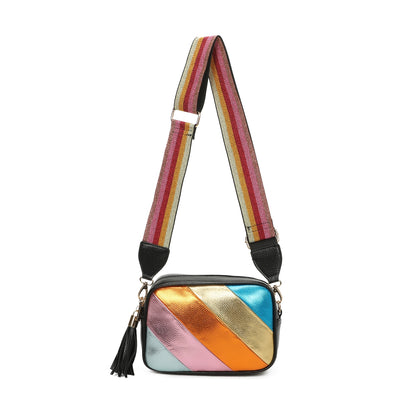 Thunder Egg - Metallic Rainbow Stripe Boxy Bag in Pink & Silver
