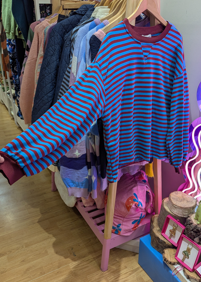 The Edit - Blue & Burgundy Stripe Long Sleeve Top