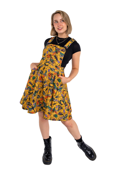 Run & Fly - Mustard Beasties Flared Pinafore Dress
