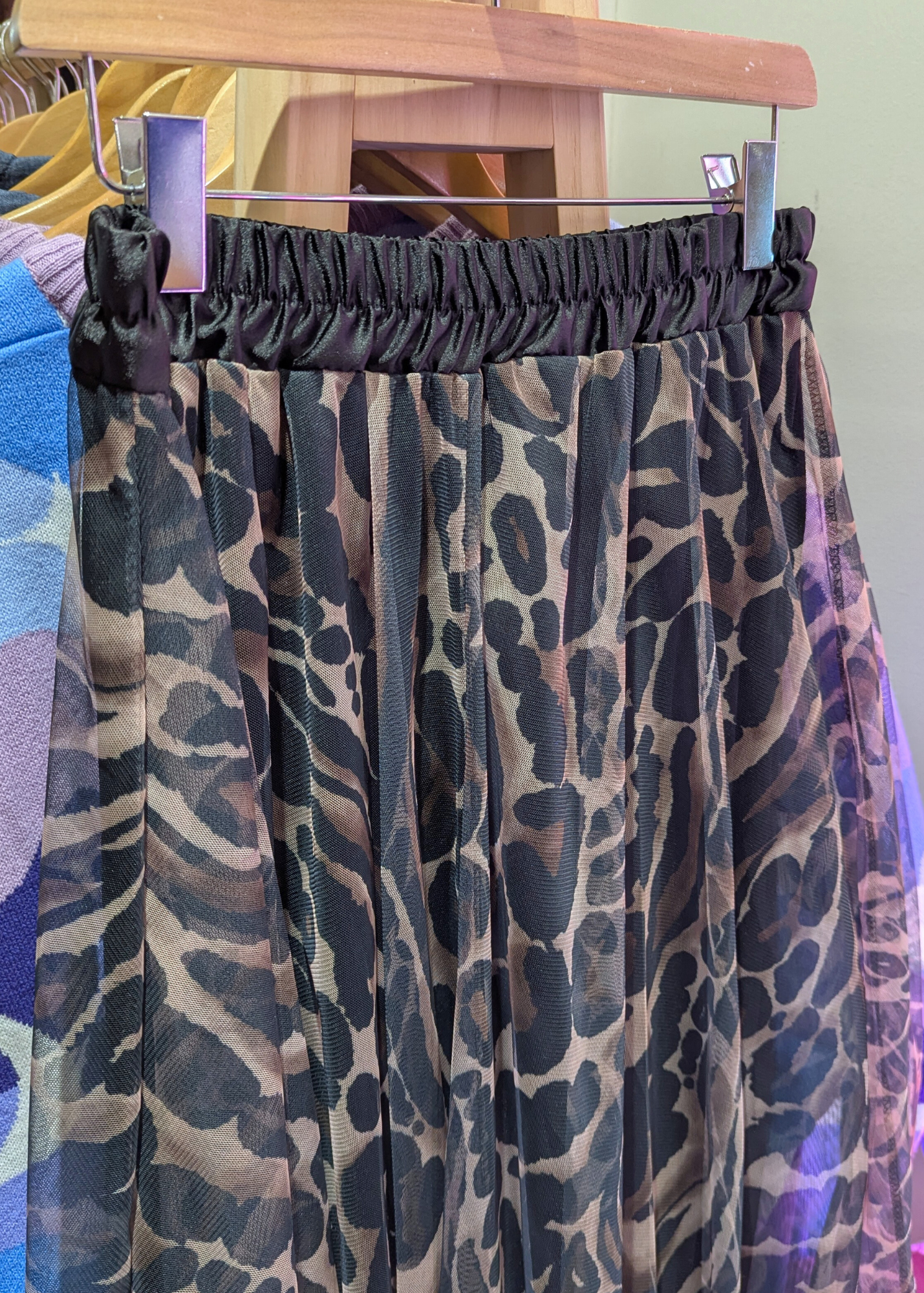 The Edit - Black & Brown Leopard Mesh Midi Skirt