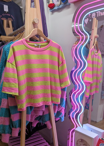 The Edit - Pink & Green Stripe Short Sleeve Tee