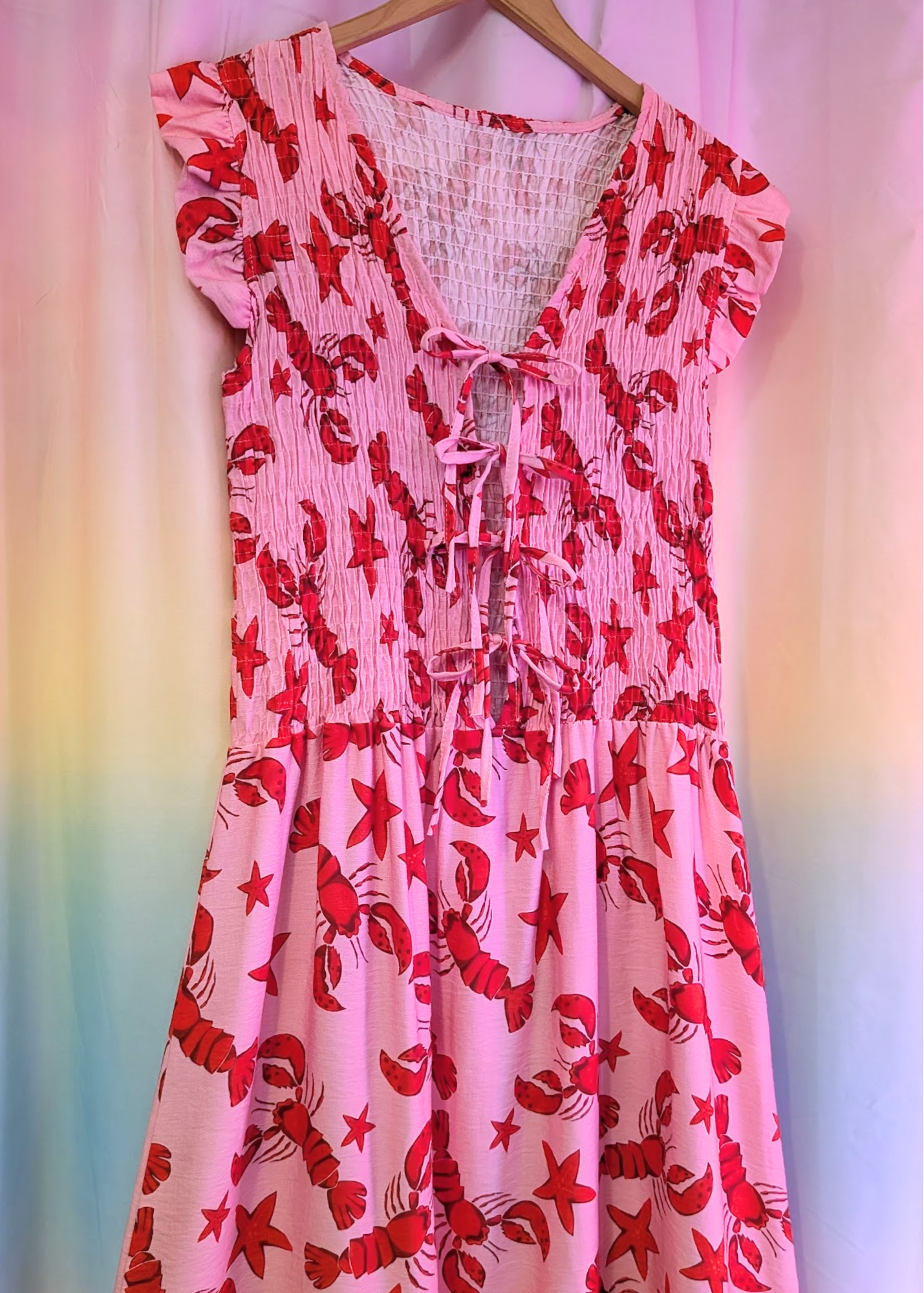 The Edit - Pink & Red Tie-Front Lobster Dress