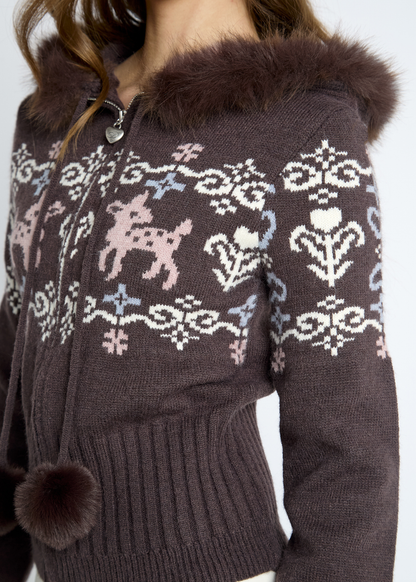 Daisy Street - Knitted Eclair Bambi Pom Pom Hooded Cardigan