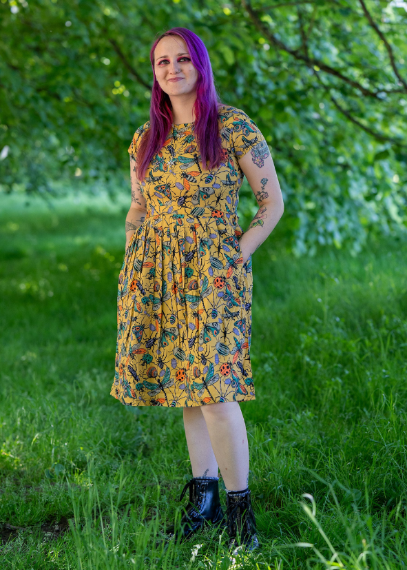 Run & Fly - Mustard Beasties Stretch Belted Tea Dress with Pockets
