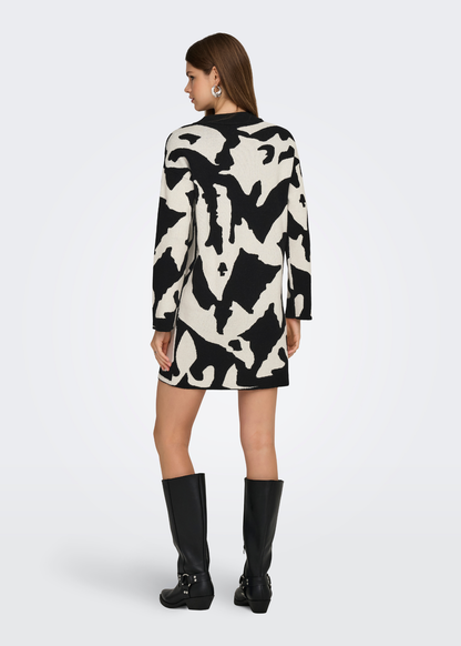 Only - Black and White Abstract Knit Mini Dress