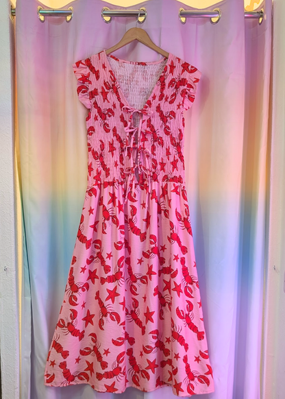 The Edit - Pink & Red Tie-Front Lobster Dress