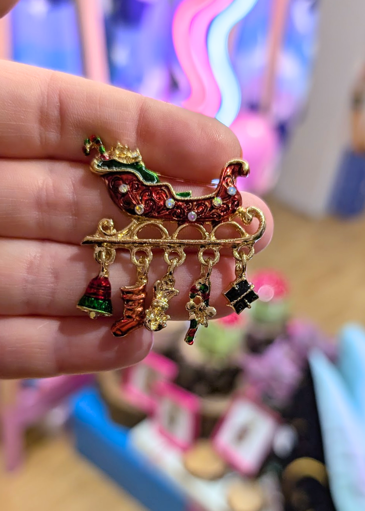 The Edit - Christmas Sleigh Brooch with Charms