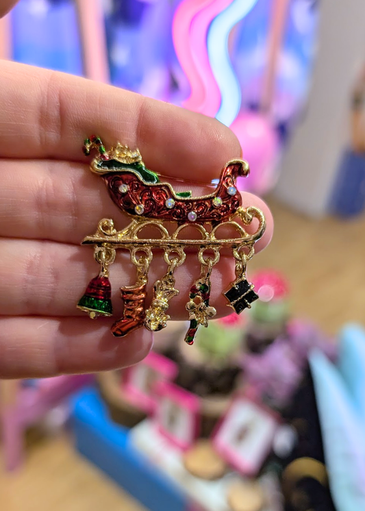 The Edit - Christmas Sleigh Brooch with Charms