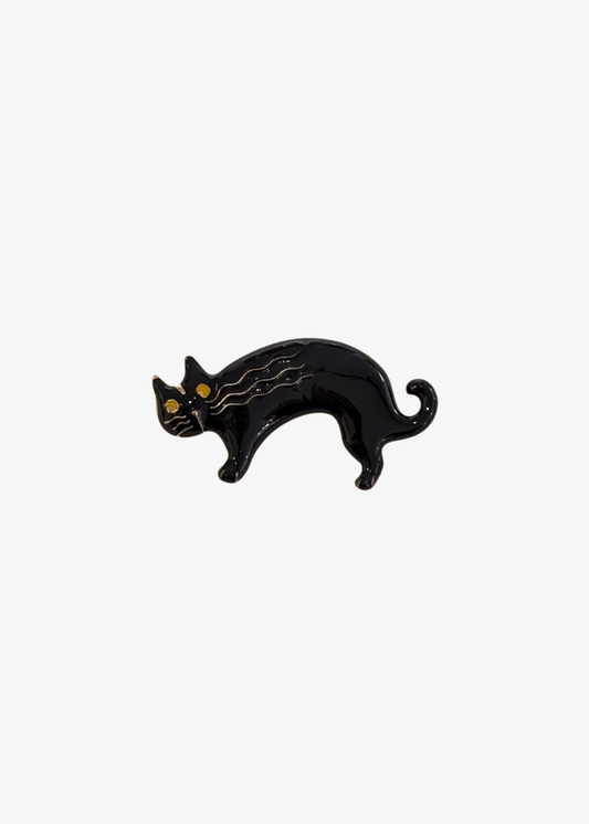 The Edit - Black Stretching Cat Brooch