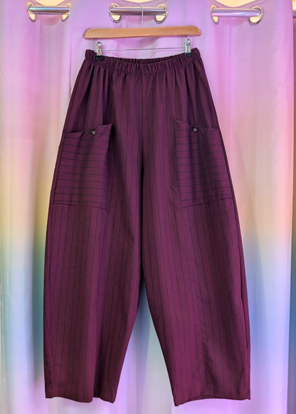The Edit - Burgundy & Grey Pinstripe Barrel Cocoon Trousers