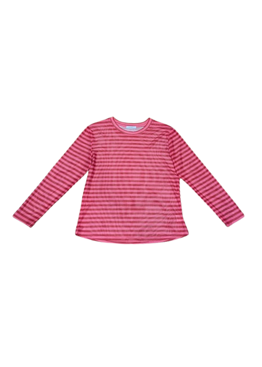 The Edit - Pink and Red Stripe Mesh Top