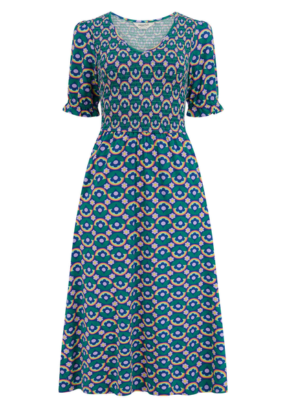 Sugarhill Brighton - Daphne Shirred Kaleidoscope Daisy Jersey Midi Dress