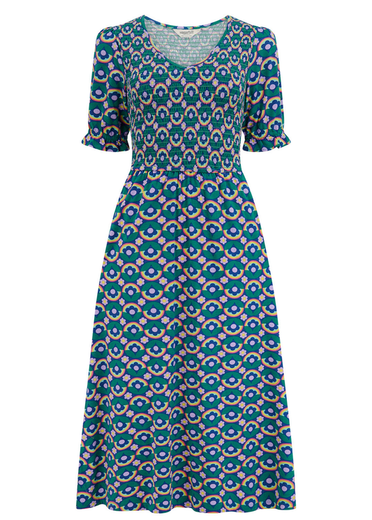 Sugarhill Brighton - Daphne Shirred Kaleidoscope Daisy Jersey Midi Dress