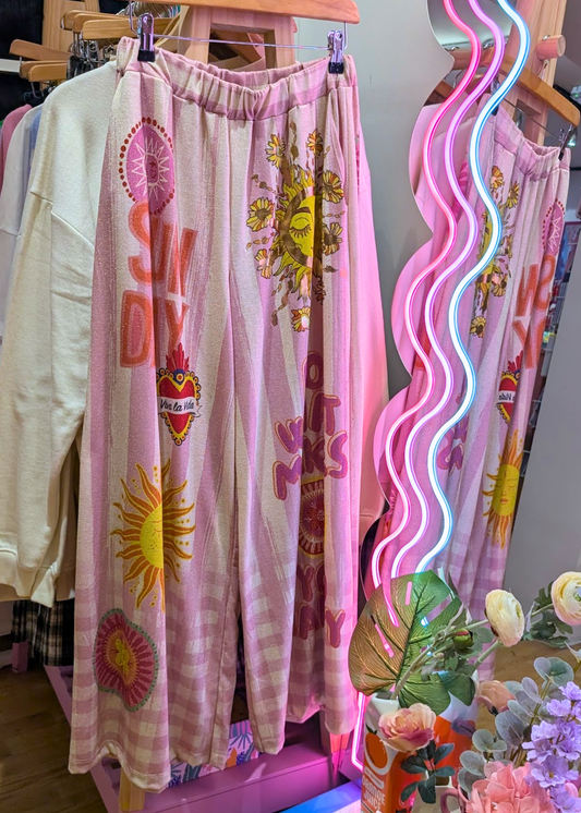 The Edit - Glitter Jersey Cosmic Sunshine Trousers in Pink