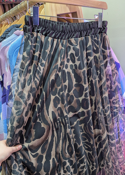 The Edit - Black & Brown Leopard Mesh Midi Skirt