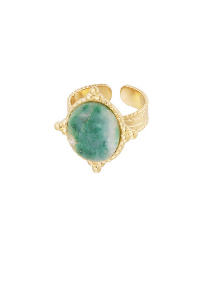 The Edit - Gold Nodule Ring with Sea Green Stone