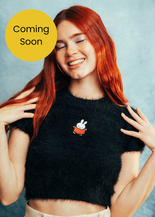 Miffy x Daisy Street - Miffy Embroidered Black Fluffy Crop Top