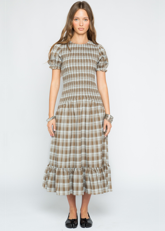 Daisy Street - Nectar Check Shirred Midaxi Dress