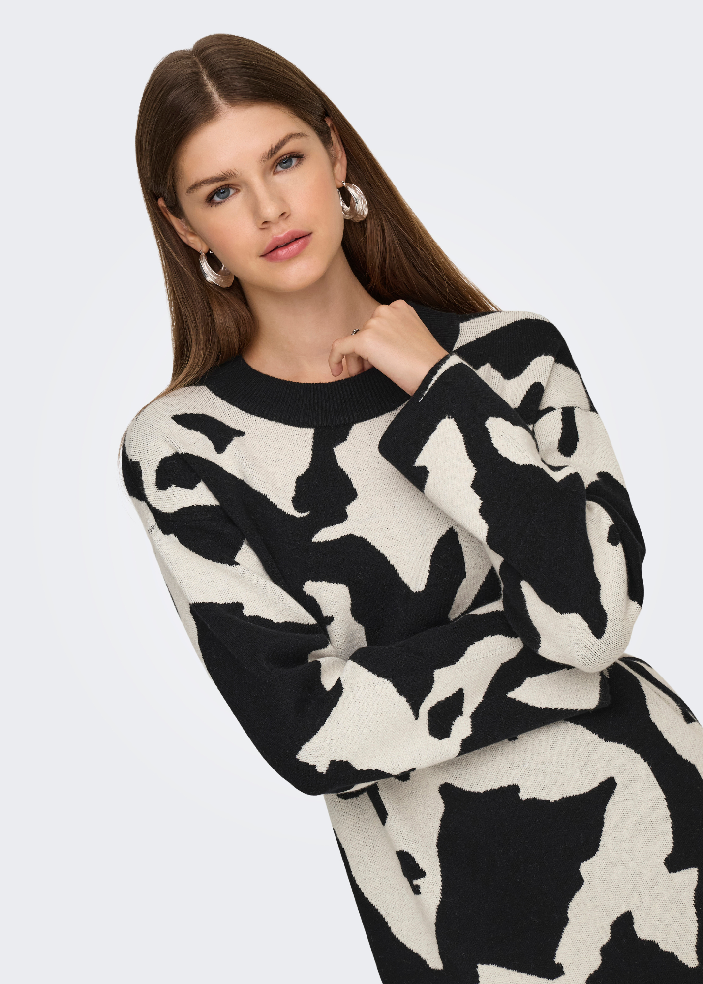 Only - Black and White Abstract Knit Mini Dress