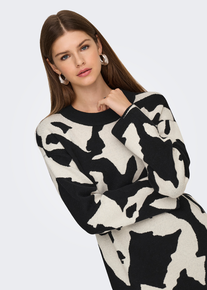 Only - Black and White Abstract Knit Mini Dress