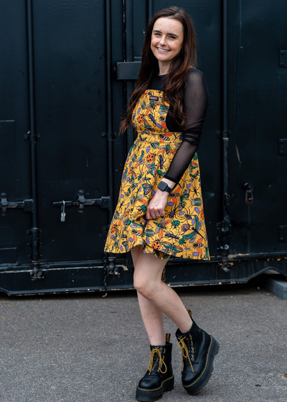 Run & Fly - Mustard Beasties Flared Pinafore Dress