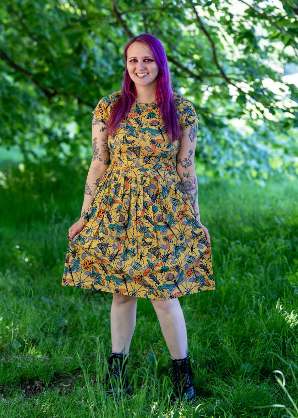 Run & Fly - Mustard Beasties Stretch Belted Tea Dress with Pockets