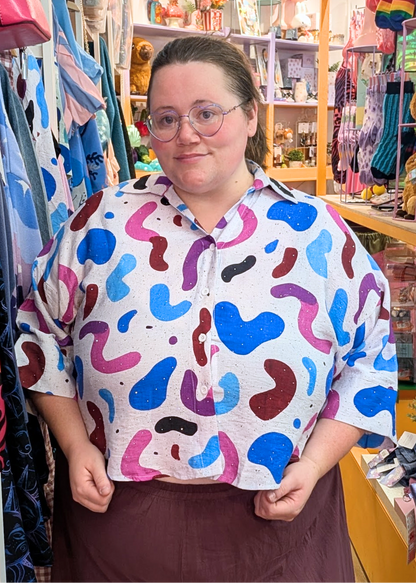 The Edit - Turquoise & Blue Glitter Blob Oversized Cropped Shirt