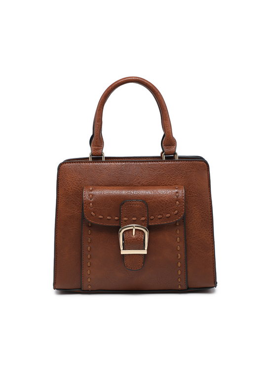 The Edit - Vintage-style Brown Faux Leather Structured Boxy Handbag