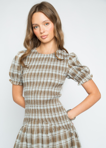 Daisy Street - Nectar Check Shirred Midaxi Dress
