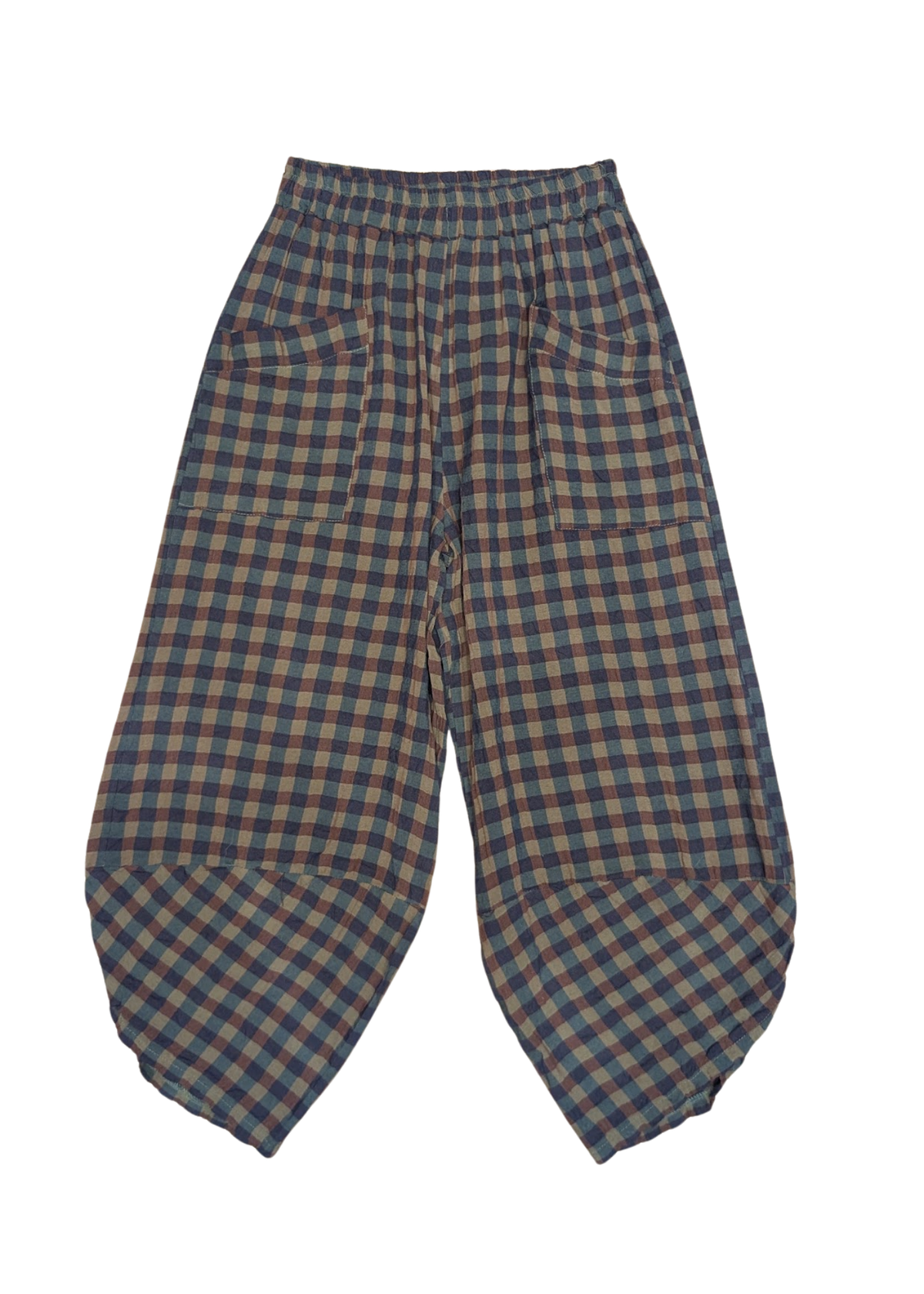 The Edit - Green & Blue Checked Gingham Tulip Cocoon Trousers