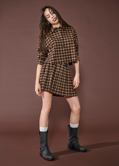 Only - Brown Tartan Check Mini Skirt